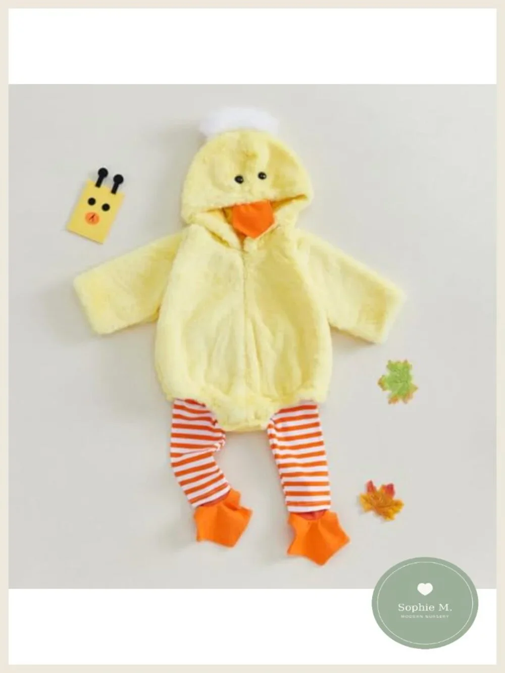 Baby Chick Halloween Costume Romper with Striped Leggings, Soft Fleece Infant